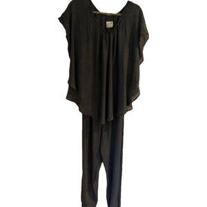 GaYa Gray Jumpsuit Women’s Sz S Flowy Silk Cotton Blend V Neck Lightweight Boho